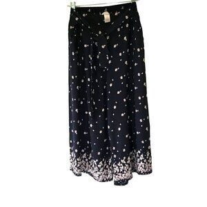 Yado Women's Vintage Cropped Palazzo Pull-On Pants Navy and Lavender Size Large